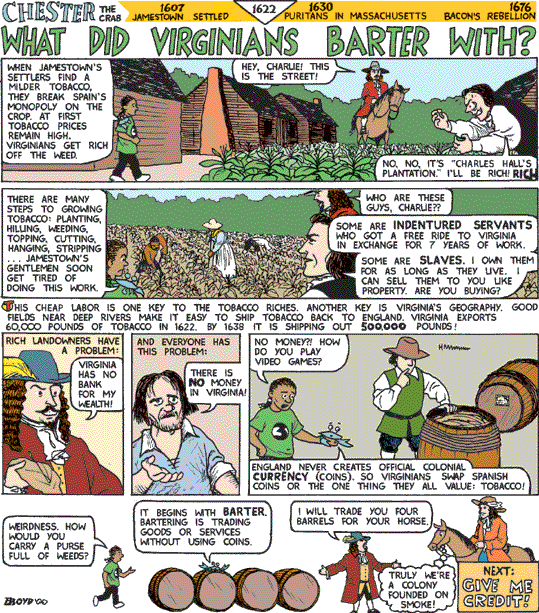 How did Virginia colonists barter tobacco?